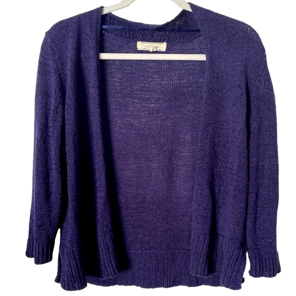 Pointelle Indigo Blue‎ Open Cardigan Sweater